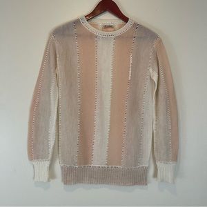 Vintage Courreges Paris Long Sleeve Crewneck Sweater Beige Pink Small Pullover